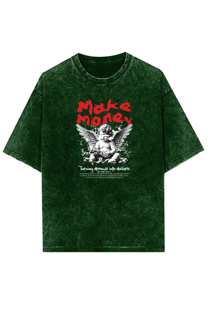Turning Dreams into Dollars (Front Print) Acid Wash Oversized T-Shirt