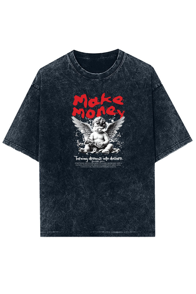 Turning Dreams into Dollars (Front Print) Acid Wash Oversized T-Shirt